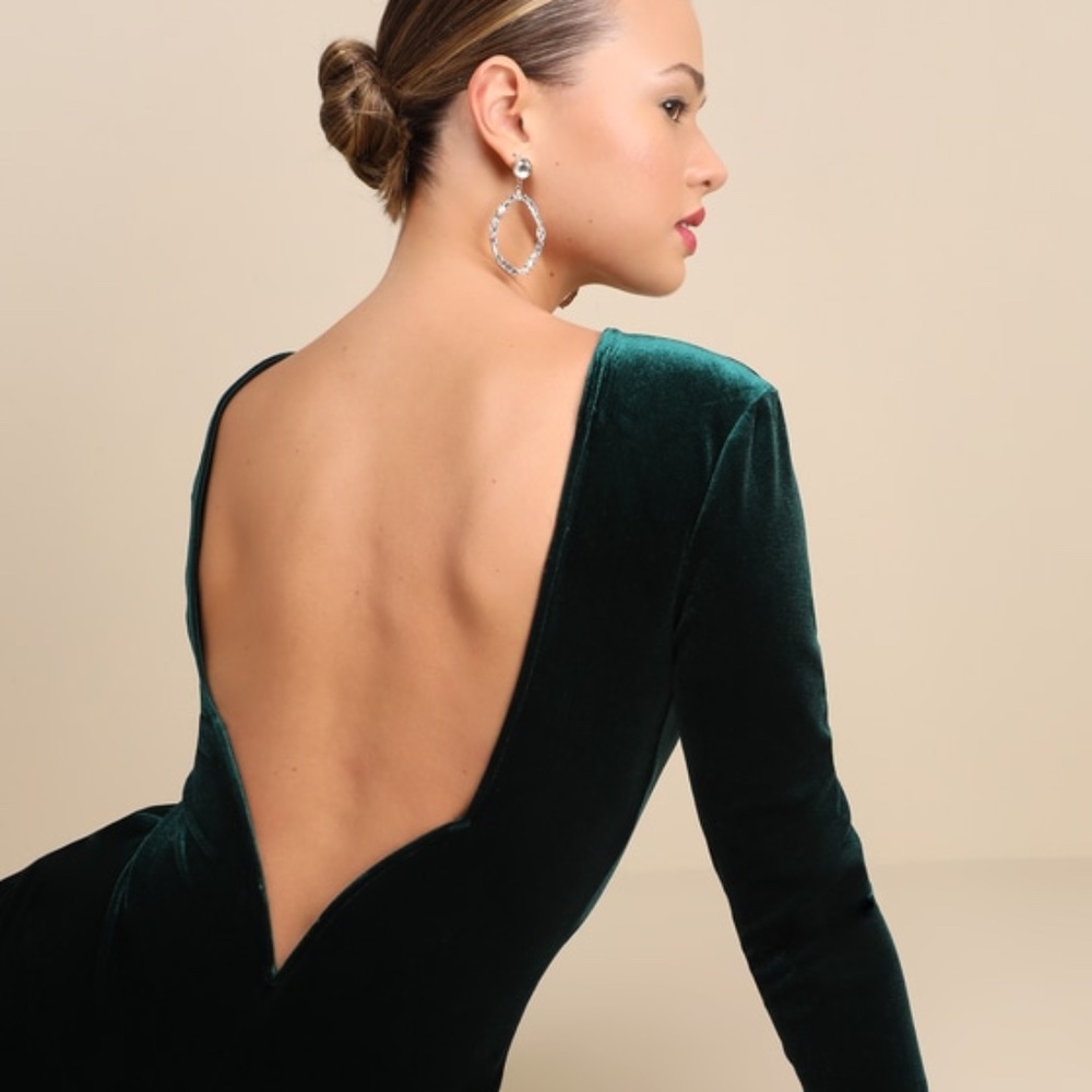 Lulus Instant Stunner Emerald Green Velvet Backless Jumpsuit - Size L - Picture 1 of 1